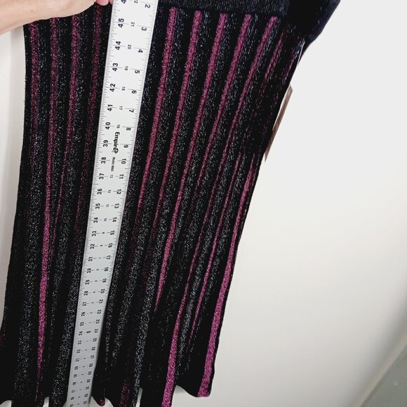 Nannette Lapore NWT Knit Pleated Sparkle Midi Skirt, Lerouge/Silver/Black, Large - Picture 15 of 16